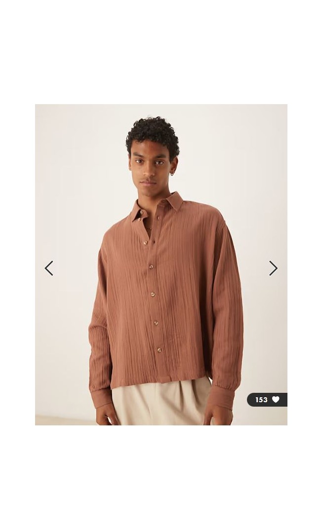 ASOS DESIGN oversized cheesecloth textured shirt in brown