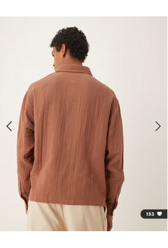 ASOS DESIGN oversized cheesecloth textured shirt in brown