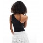 Bershka semi sheer one shoulder co-ord in black