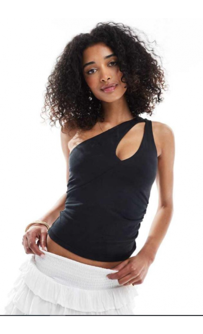 Bershka semi sheer one shoulder co-ord in black