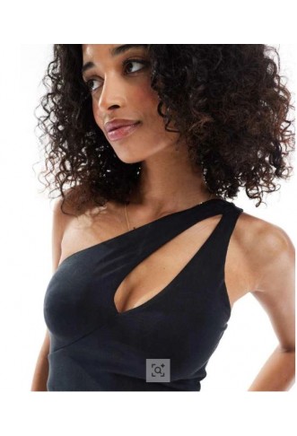 Bershka semi sheer one shoulder co-ord in black