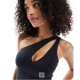 Bershka semi sheer one shoulder co-ord in black