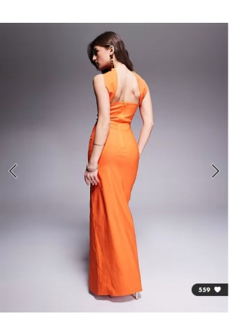 Vesper bengaline choker neck detail bandeau side split maxi dress in orange