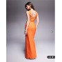 Vesper bengaline choker neck detail bandeau side split maxi dress in orange