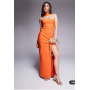 Vesper bengaline choker neck detail bandeau side split maxi dress in orange