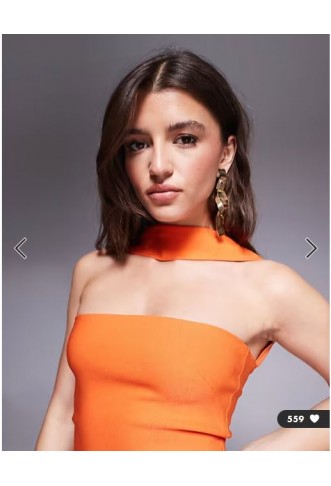 Vesper bengaline choker neck detail bandeau side split maxi dress in orange