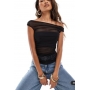 ASOS DESIGN gathered short sleeve off shoulder mesh top in black