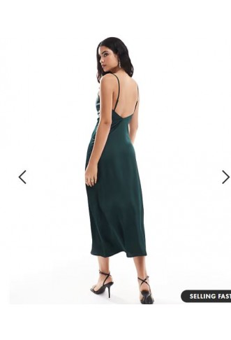 Vila satin cowl neck cami maxi dress in dark green