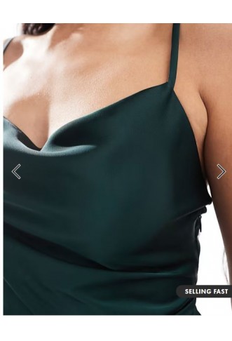 Vila satin cowl neck cami maxi dress in dark green