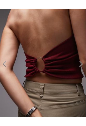 Mango compact knit halterneck top in dark red