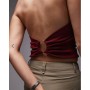 Mango compact knit halterneck top in dark red