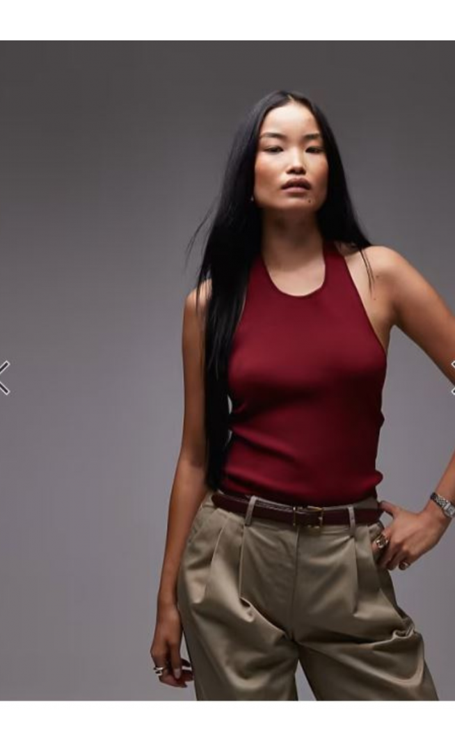 Mango compact knit halterneck top in dark red