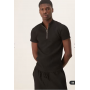 ASOS DESIGN co-ord muscle fit boxy t-shirt with zipped funnel neck in black plisse