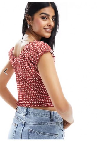 ASOS DESIGN milkmaid top in red gingham