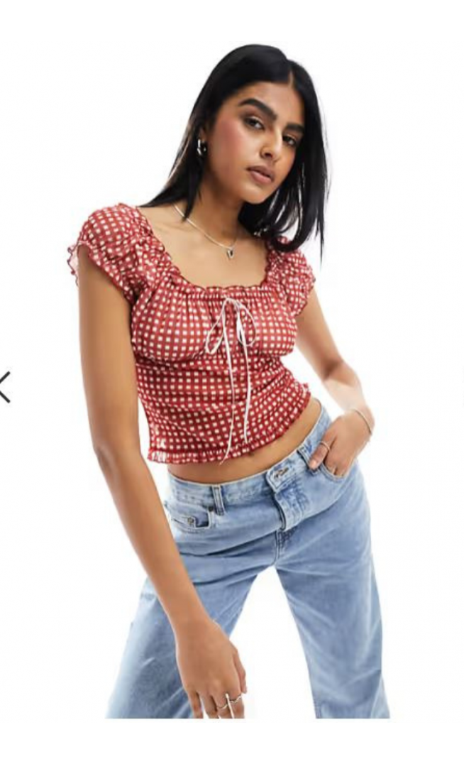 ASOS DESIGN milkmaid top in red gingham