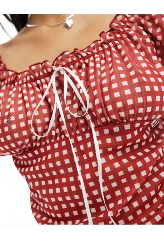 ASOS DESIGN milkmaid top in red gingham