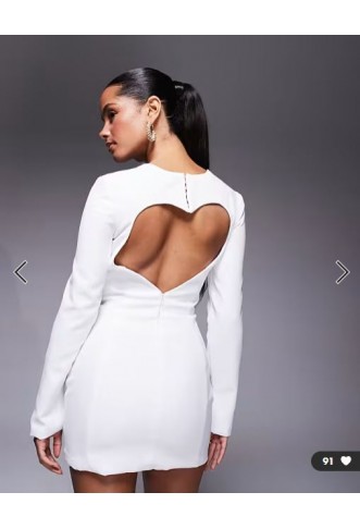 Oh Polly sweetheart long sleeve mini dress in white