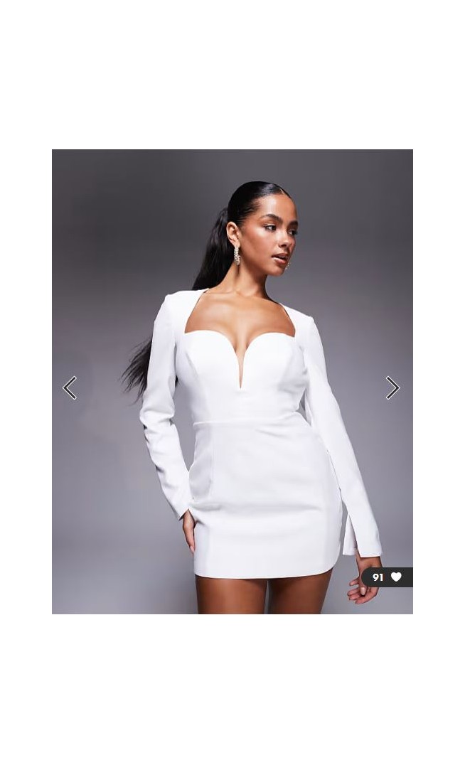 Oh Polly sweetheart long sleeve mini dress in white