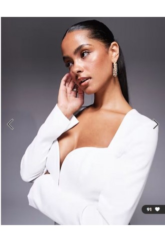 Oh Polly sweetheart long sleeve mini dress in white