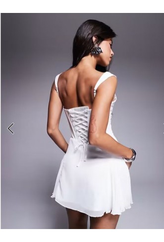 Murci exclusive chiffon corset waist pleated hem mini dress