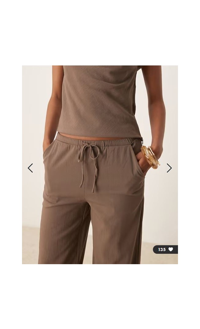 Mango polyamide straight leg tie waist trouser co-ord in brown