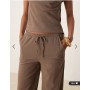 Mango polyamide straight leg tie waist trouser co-ord in brown