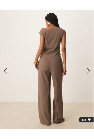 Mango polyamide straight leg tie waist trouser co-ord in brown