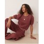 ASOS DESIGN exposed seam short sleeve sweat tee co-ord washed burgundy