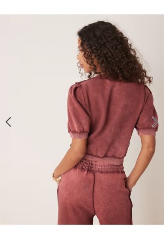 ASOS DESIGN exposed seam short sleeve sweat tee co-ord washed burgundy