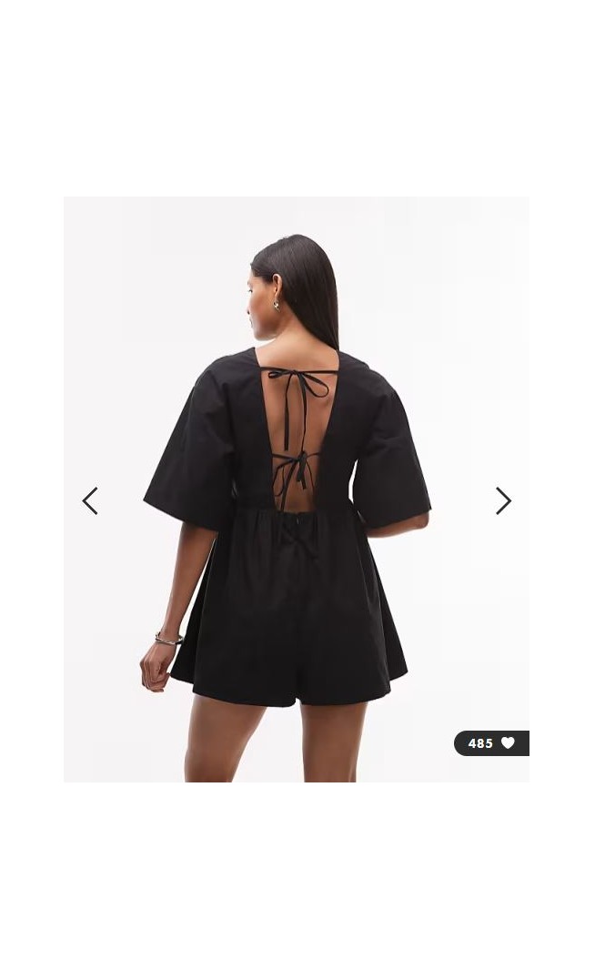 Topshop deep v playsuit in black