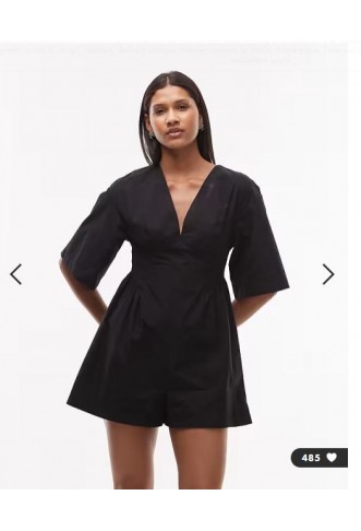 Topshop deep v playsuit in black