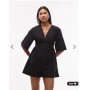 Topshop deep v playsuit in black