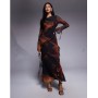 Daska chiffon maxi dress with frill details in orange abstract print