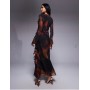 Daska chiffon maxi dress with frill details in orange abstract print