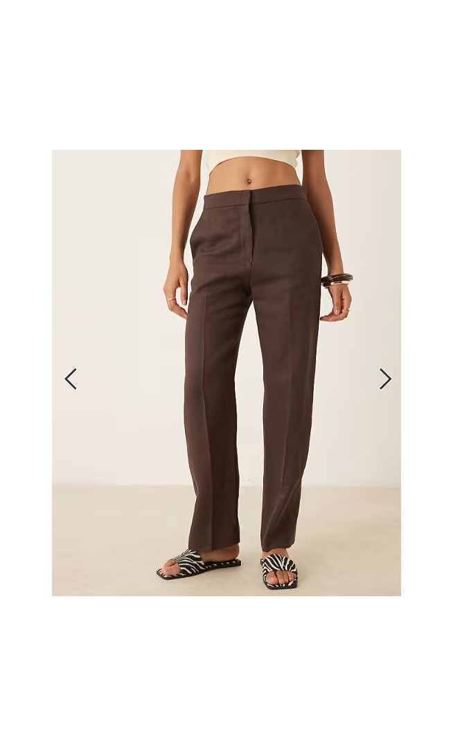 Mango soft touch linen tailored trouser co-ord in chocolate