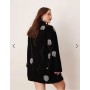 ASOS EDITION Curve embellished diamante fringe high neck velvet mini dress in black