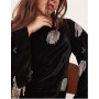 ASOS EDITION Curve embellished diamante fringe high neck velvet mini dress in black