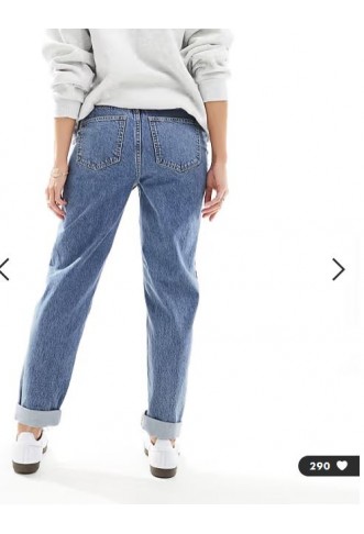 ASOS DESIGN Maternity high rise relaxed mom jeans in mid blue