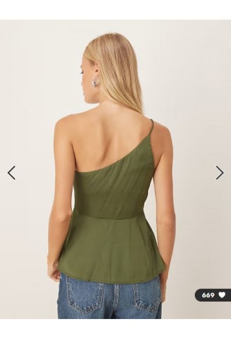 ASOS DESIGN one shoulder satin cami top in olive