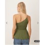 ASOS DESIGN one shoulder satin cami top in olive