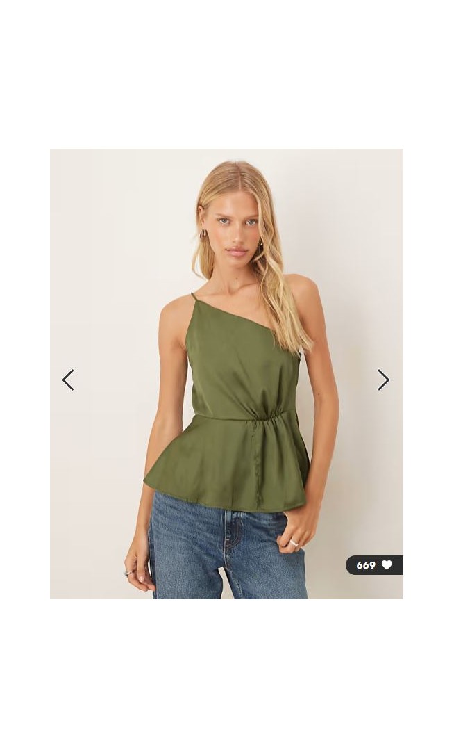 ASOS DESIGN one shoulder satin cami top in olive
