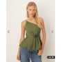 ASOS DESIGN one shoulder satin cami top in olive