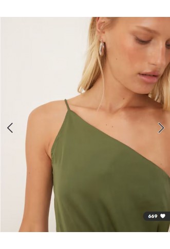 ASOS DESIGN one shoulder satin cami top in olive