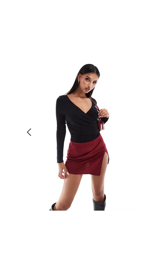 ASOS DESIGN wrap long sleeve bodysuit in black