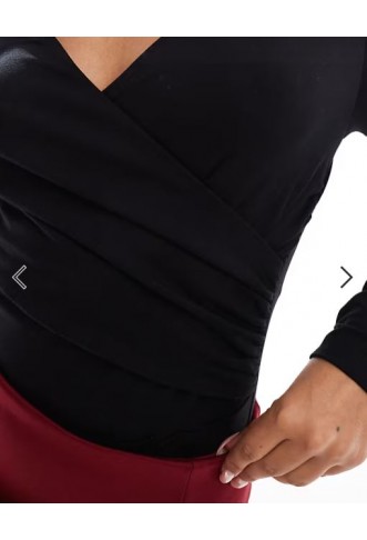 ASOS DESIGN wrap long sleeve bodysuit in black