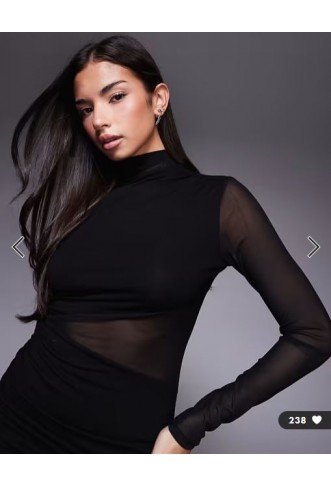 ASOS DESIGN mesh draped mini dress with high neck in black