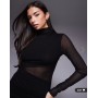ASOS DESIGN mesh draped mini dress with high neck in black