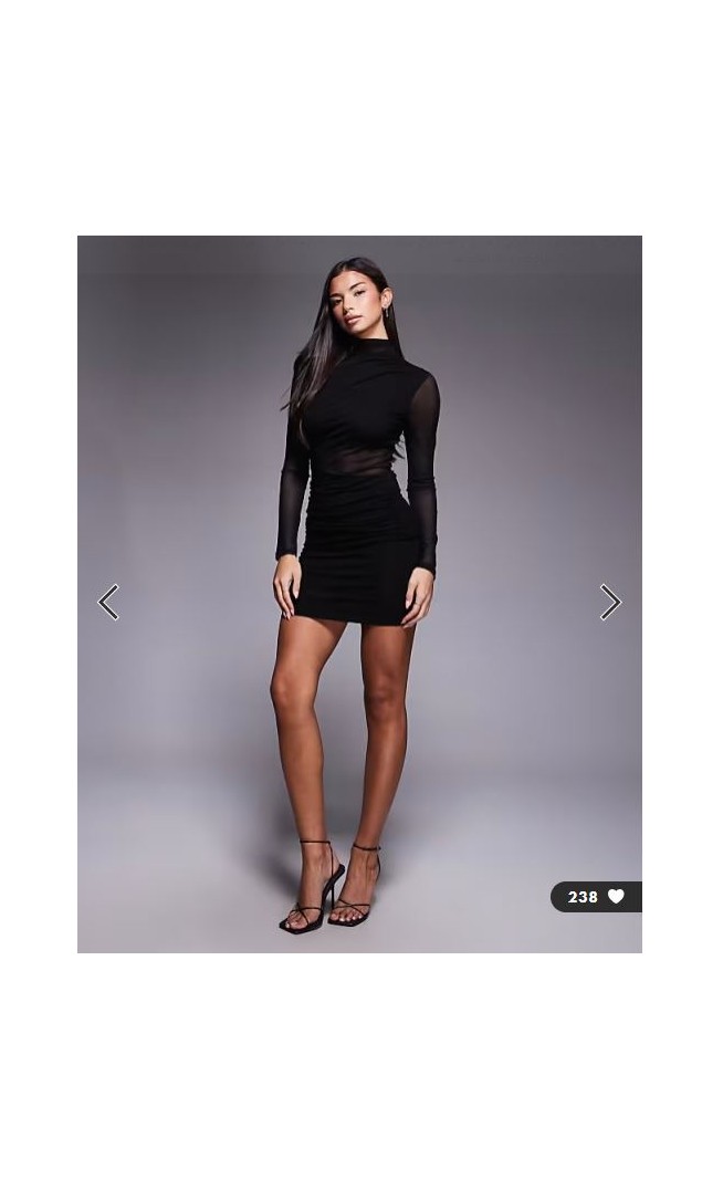 ASOS DESIGN mesh draped mini dress with high neck in black