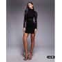 ASOS DESIGN mesh draped mini dress with high neck in black