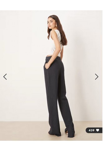 ASOS DESIGN Tall tailored slim straight trousers with split in navy pinstripe